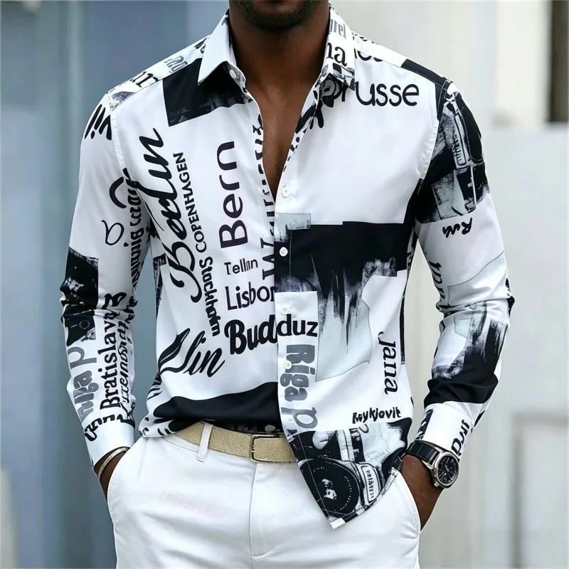 Men's Printed Long-sleeve Shir - Street Fashion Men 评论和价格