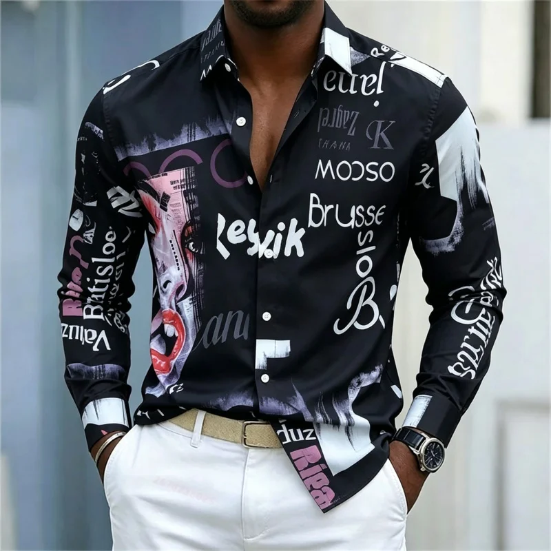 Men's Printed Long-sleeve Shir - Street Fashion Men 评论和价格