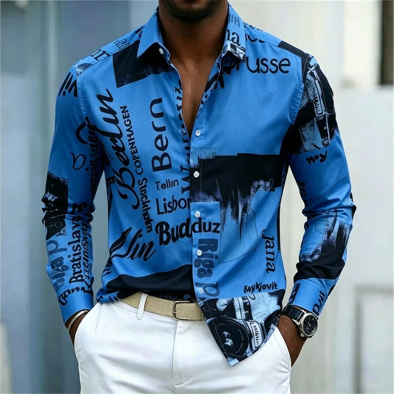 Men's Printed Long-sleeve Shir - Street Fashion Men 评论和价格