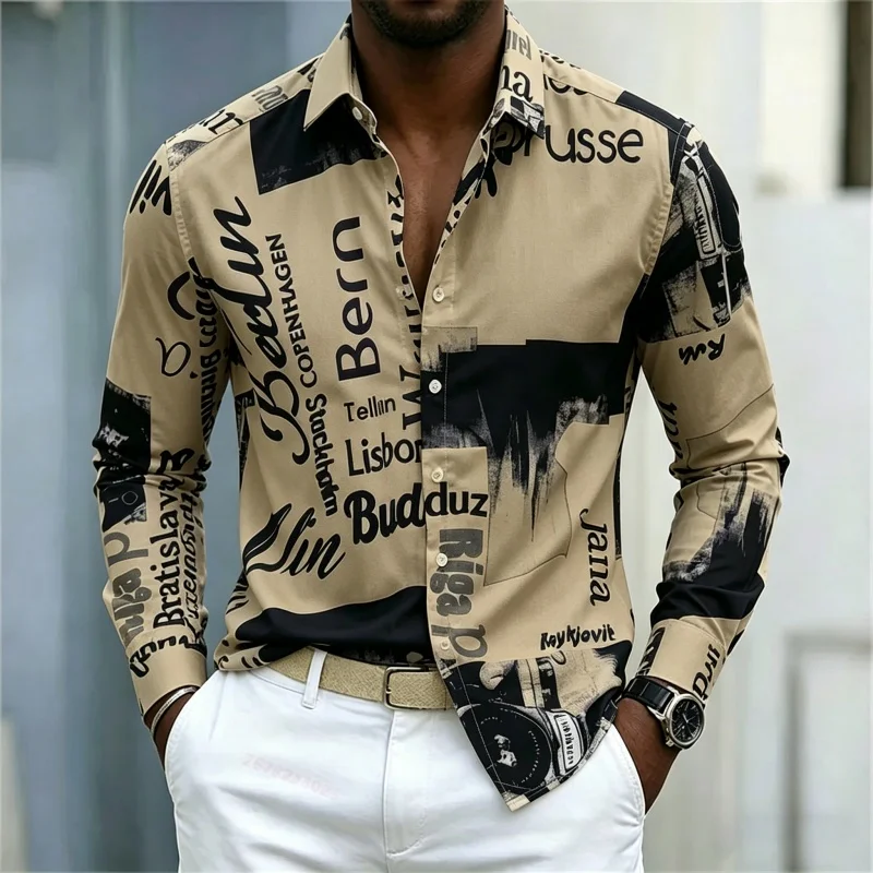Men's Printed Long-sleeve Shir - Street Fashion Men 评论和价格