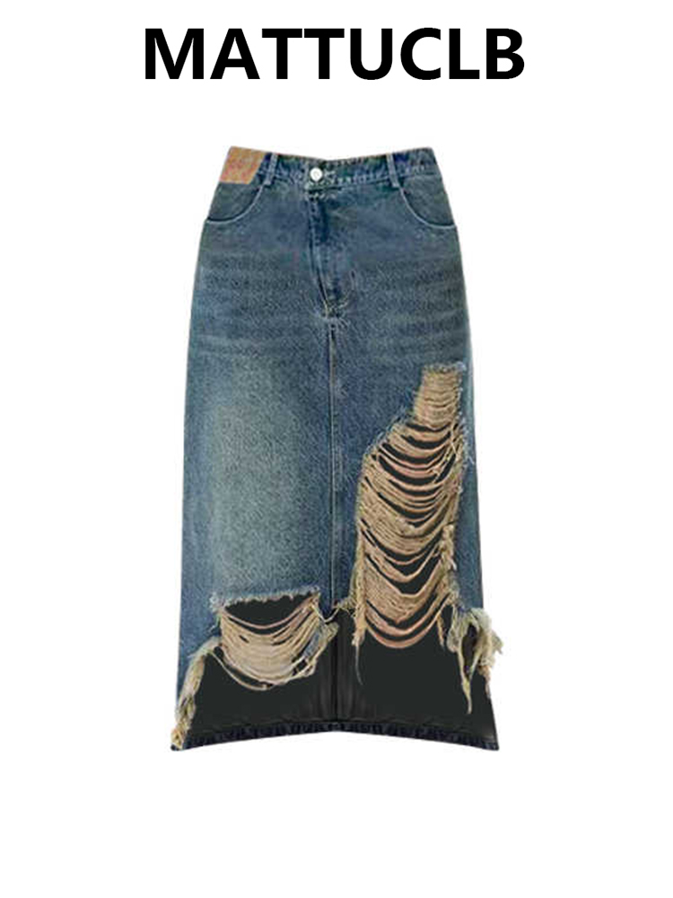 Women 2000s Midi Skirt Ripped  - Street Fashion American 评论和价格