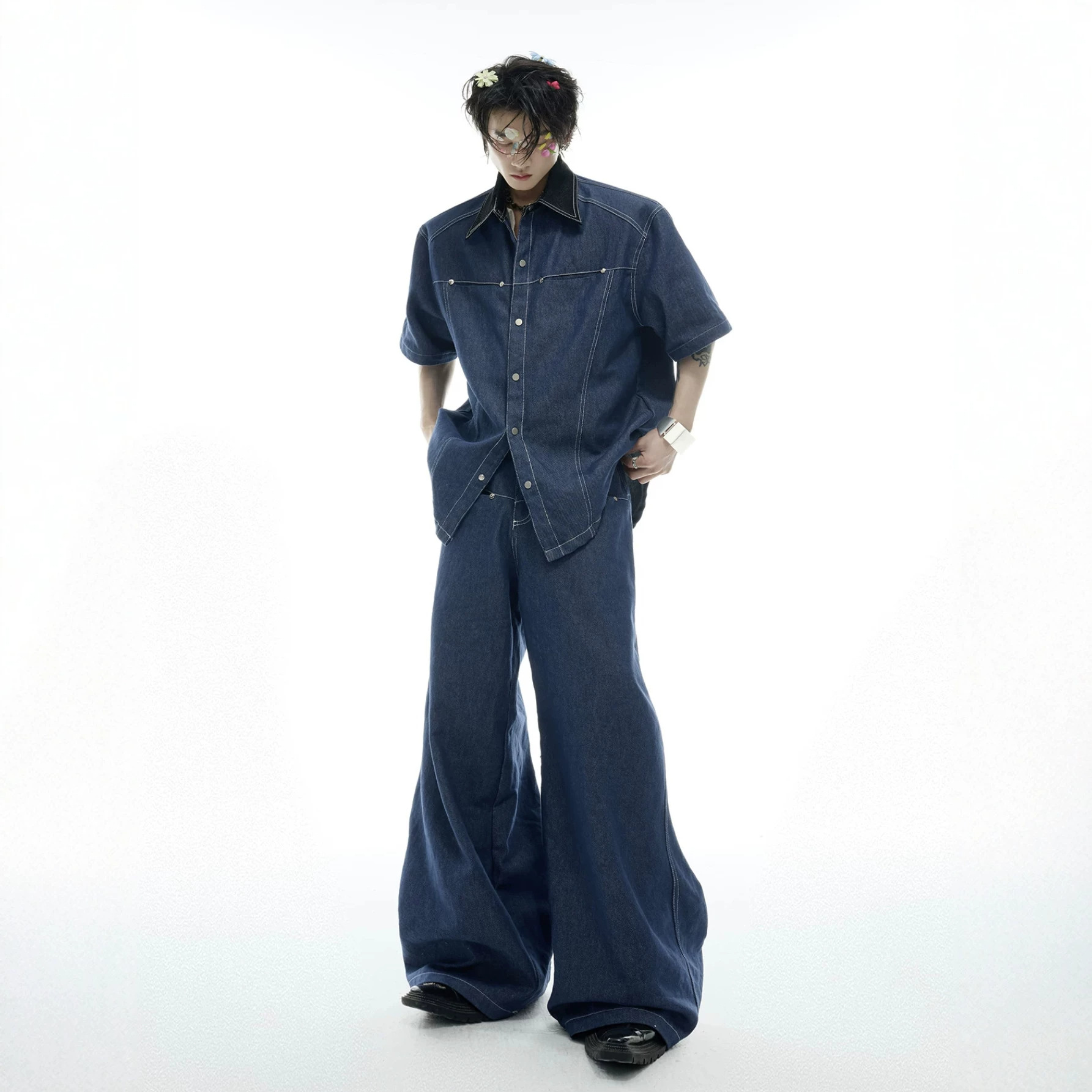 Summer Men's Denim Matching Se - Street Fashion American 评论和价格