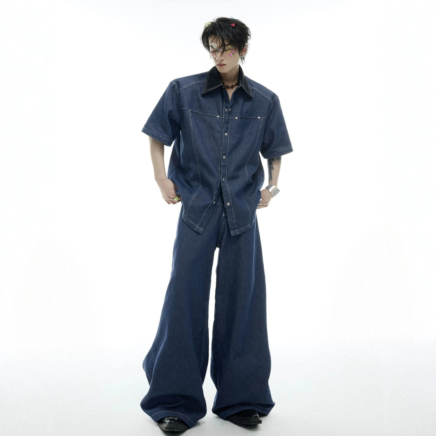 Summer Men's Denim Matching Se - Street Fashion American 评论和价格