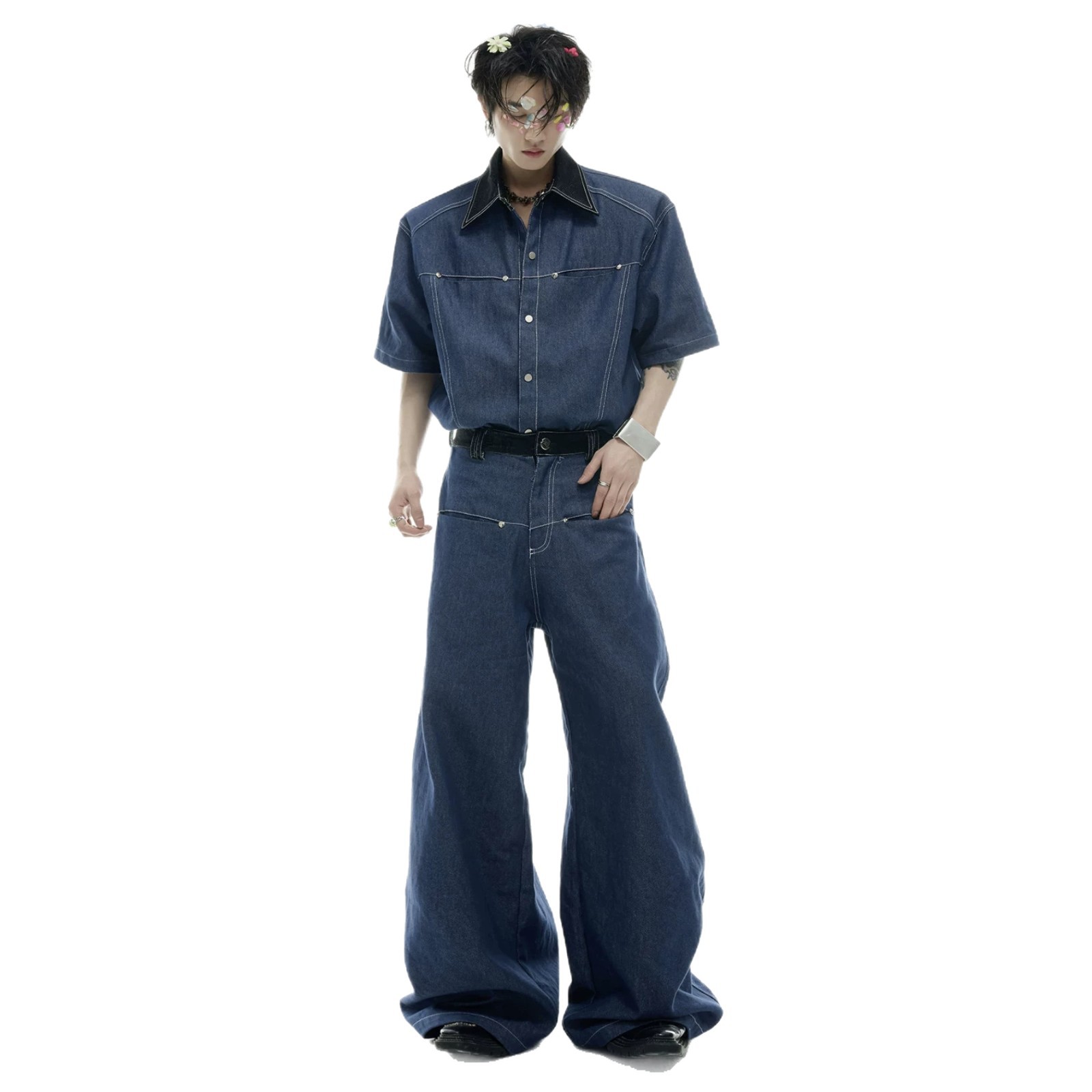 Summer Men's Denim Matching Se - Street Fashion American 评论和价格