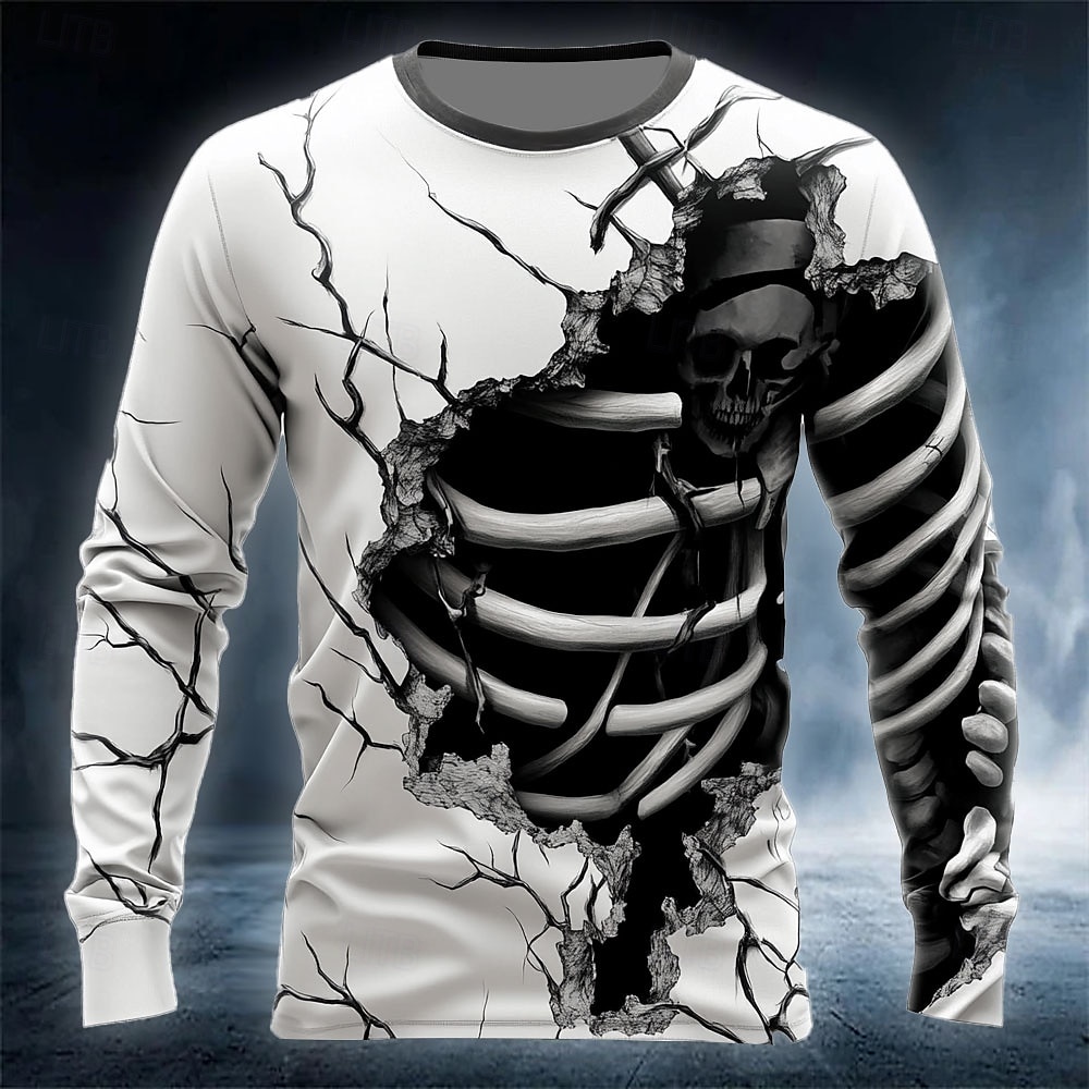 Funny 3D Skull Print Men's T-s - Street Fashion Men 评论和价格
