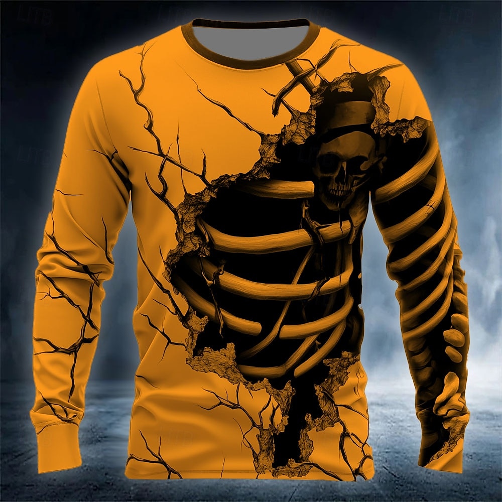 Funny 3D Skull Print Men's T-s - Street Fashion Men 评论和价格