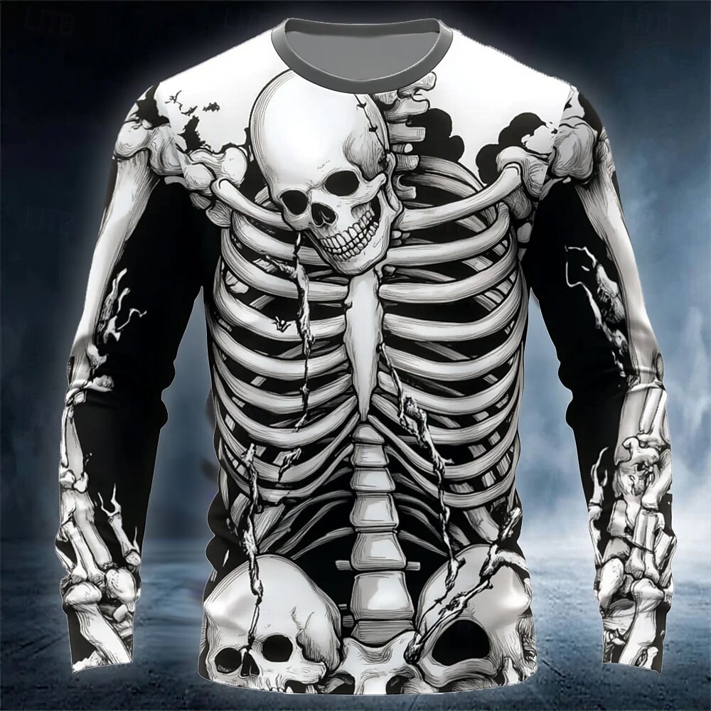 Funny 3D Skull Print Men's T-s - Street Fashion Men 评论和价格