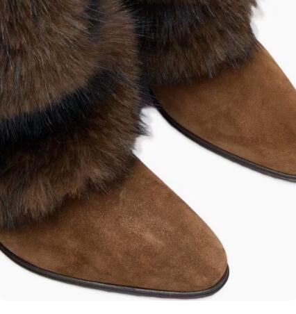 Brown Suede Plush Fur Knee Hig - Street Fashion Winter 评论和价格