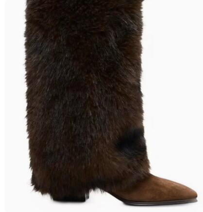 Brown Suede Plush Fur Knee Hig - Street Fashion Winter 评论和价格